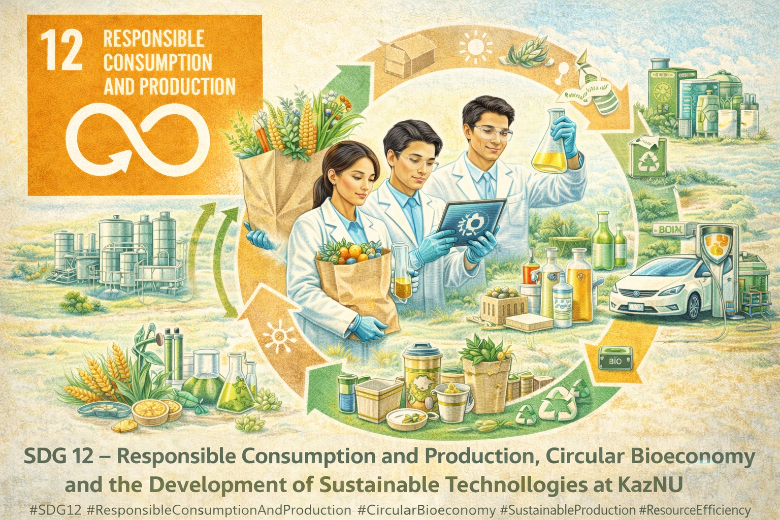 ТДМ 12 — Жауапты тұтыну мен өндіру: Әл-Фараби атындағы ҚазҰУ-дағы циркулярлық биоэкономика және орнықты технологияларды дамыту